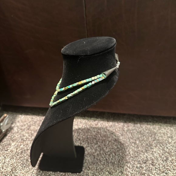 Hand Crafted Chic Turquoise Double Strand Necklace with Sterling Silver Cones. - Picture 2 of 4